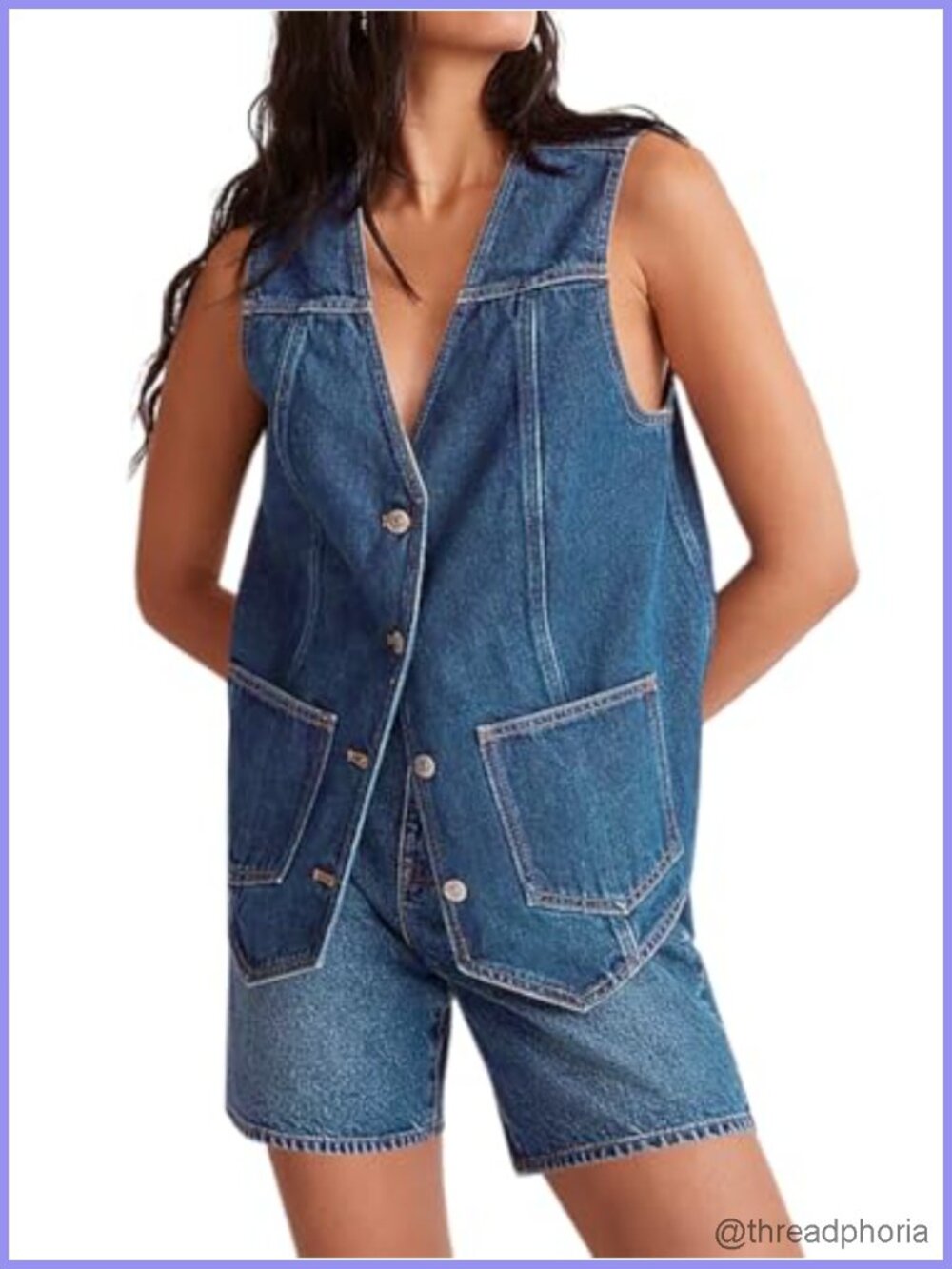 Women's Washed Denim Vest Sleeveless V-Neck Button Front Casual Jean Jacket